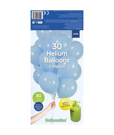 KIT 30 PALLONCINI AZZURRI + NASTRO BIANCO