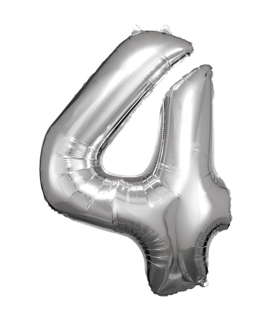 PALLONCINO MYLAR NUMERO 4 ARGENTO - 86cm